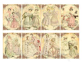 Set of 8 Victorian Era Women's Fashion Plate Cards