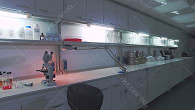 Biotechnology laboratory table. Biomedical scientist workspace