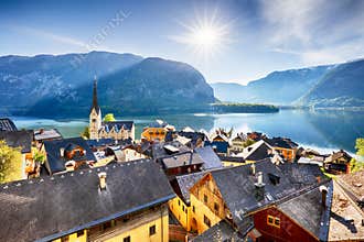 Austria landscape, Hallstatt Alp lake mountain