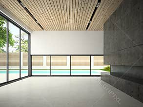 Interior of empty room with swiming pool 3D rendering