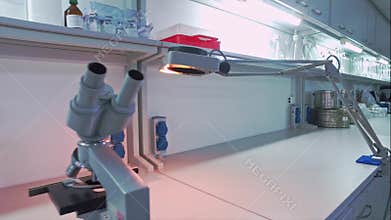 Pharmaceutical laboratory working place. Empty chemical lab