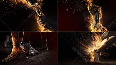 Sport collage with fire and energy