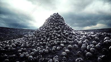 Heap of skulls. Apocalypse and hell concept. 3d rendering.