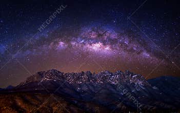 Ulsan bawi Rock with Milky way galaxy on Seoraksan mountains in winter, Korea.