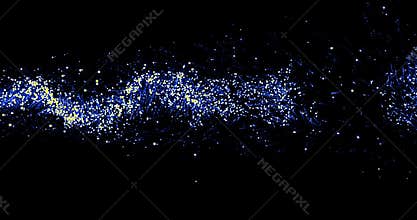 Abstract stream trail array colorful glitter sparkle blue lines with particles on black
