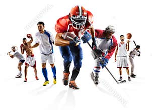 Sport collage boxing soccer american football basketball baseball ice hockey etc