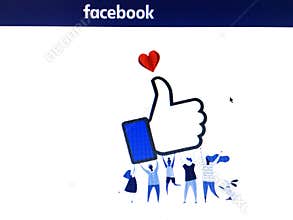 Facebook page with people figures carry a like sign.