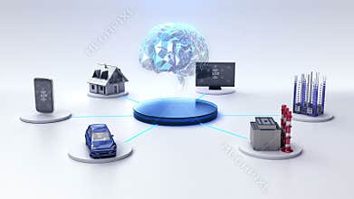 IoT connect brain shape, artificial intelligence. Internet of things