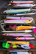 Colorful fishing saltwater fish lures box