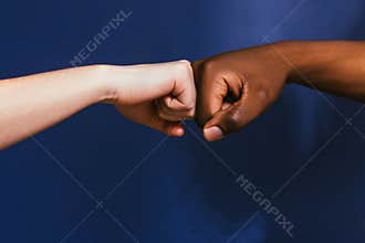 Black and white hand, fist bump gesture, contrast
