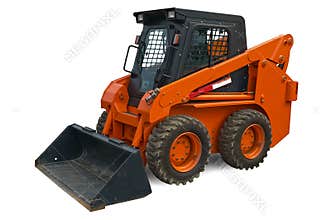 Orange mini wheel excavator