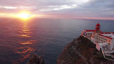 Aerial view of the cliffs of Cape St. Vincent before sunset. Portugal. Region Algarve