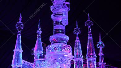 Ice princess castle from a fairy tale shines and shimmers in the rays of light like a diamond