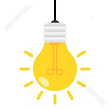Bright Light Bulb Flat Icon Isolated on White