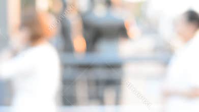 Blurry of People get off board the transportation ferryboat station in Chaophaya River at Bangkok,