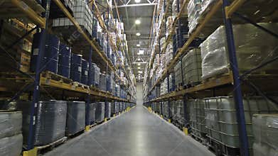 Camera moving through warehouse
