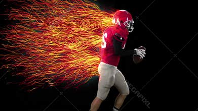 American football player running with the ball in hands, cg
