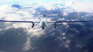 Military predator drone flying closeup