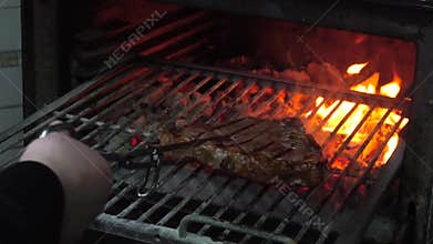 Tasty grilled steak in oven