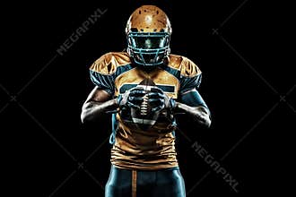 American football sportsman player isolated on black background