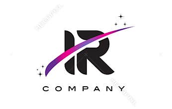 IR I R Black Letter Logo Design with Purple Magenta Swoosh