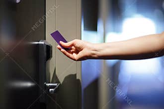 Opening hotel door with keyless entry card