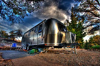 Silver retro airstream camper