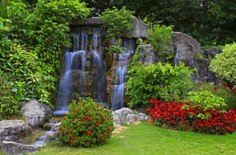 Waterfall in tropical garden