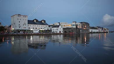 City on the bank of the river during High tide