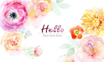 Watercolor card with beautiful flowers