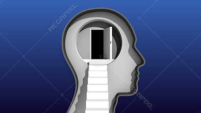 Opened door in Human head and stairway to brain