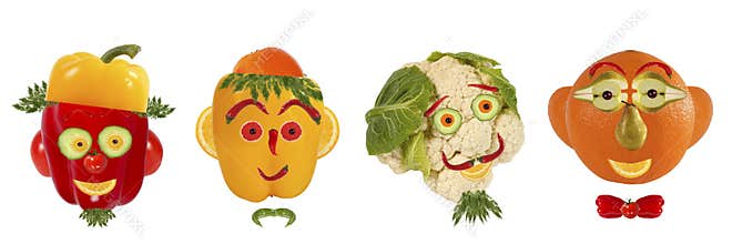 Creative set of food concept. A few funny portraits from vegeta