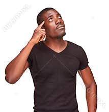 Young black african man thinking and reminiscing