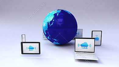 Cloud service for mobile device, around earth, earth map, global connection