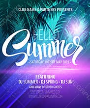Hello Summer Beach Party Flyer. Vector Design