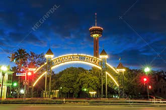 Tower of Americas at night in San Antonio, Texas