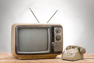 Old phone and old tv vintage style
