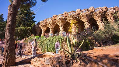 Barcelona park guell gaudi famous crowded place 4k time lapse