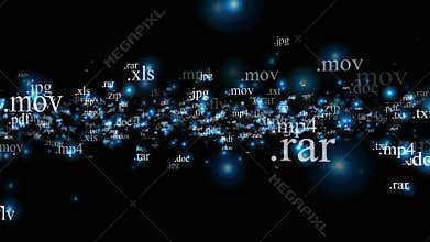 Document Extensions flying, against black