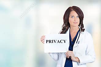 Healthcare professional doctor scientist holding privacy sign