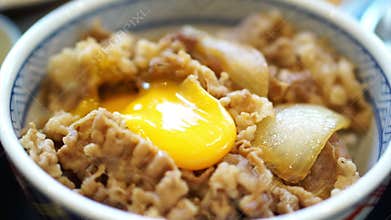 Japanese beef over rice with egg yolk