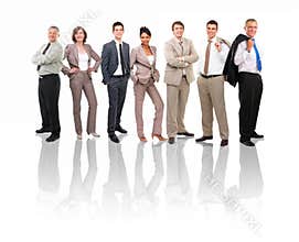 Business groups and different people in a line con