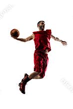 Basketball player in action isolated on white