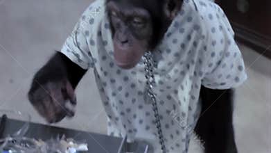 Monkey unlocking himself from chain in hospital