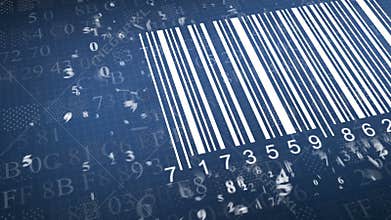 Barcode scanner by barcode reader. Closeup on array of digits. chaos digits. Animating background hexadecimal code