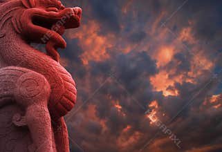 Chinese Red Dragon with Clouds