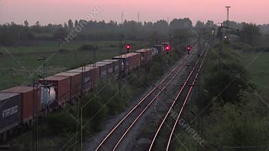Cargo Train Transportation on Railways, Freight Train Running Towards Station
