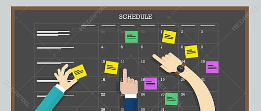 Calendar schedule board with hand plan
