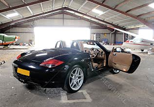 Sports car in hangar