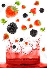 Berry falling in juice